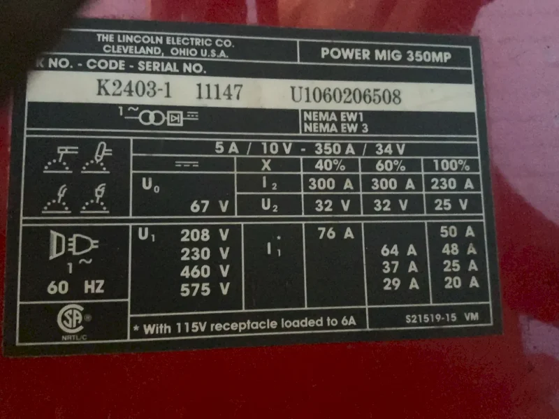 LINCOLN ELECTRIC 300 A WELDER  -  POWER MIG 350MP
