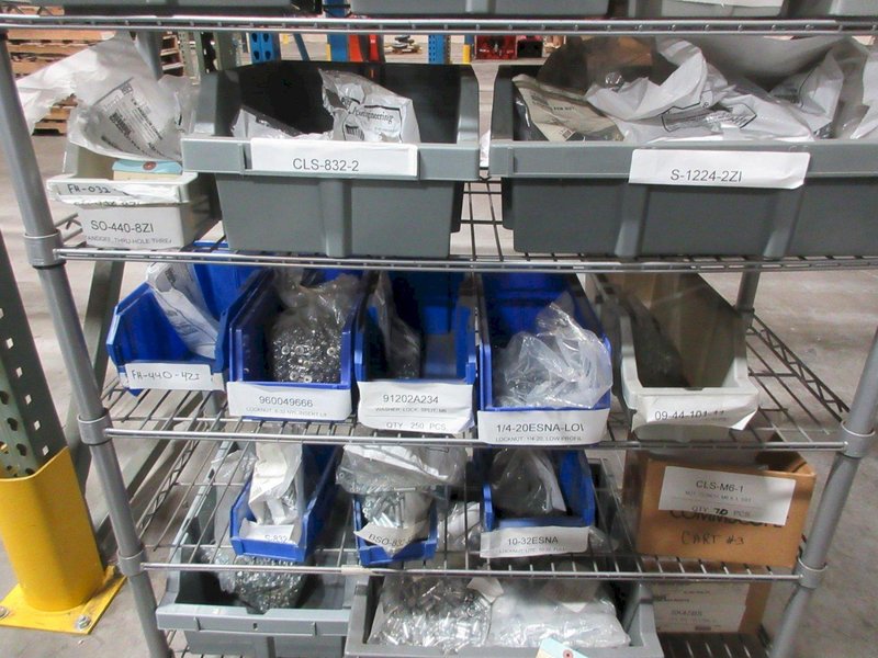 Rolling Wire Shelf with Contents of Assorted Hardware and Fasteners- Auction Item