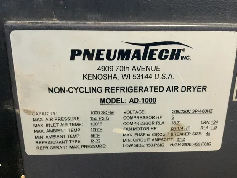 Pneumatech 5 Hp Non-cycling Refrigerated Dryer - Ad-1000