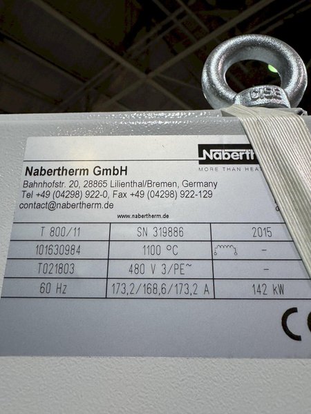 New in box 2015 Nabertherm model t800 electric resistance bale out type furnace rated to 1100 degree C, BU 1800 crucible, 1800 kg. capacity in Al., 140 KW, with controls and elements