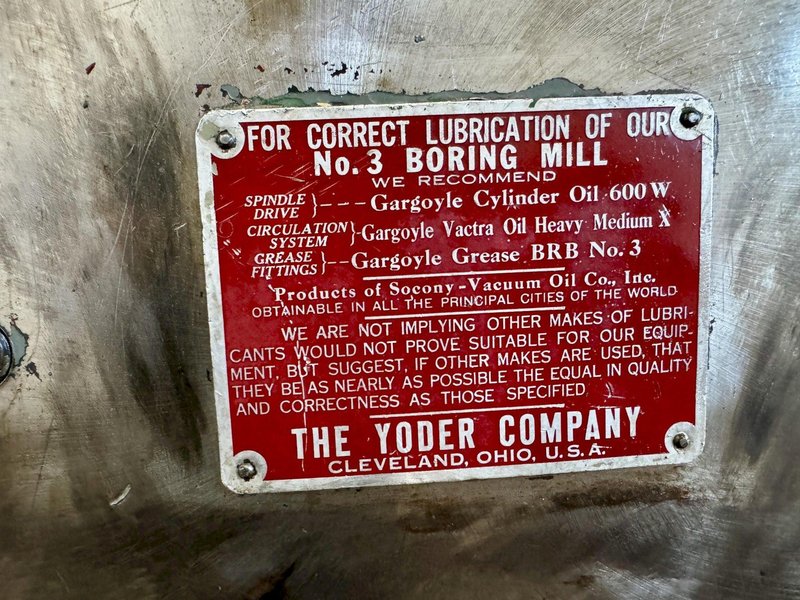 3" YODER NO.3 HORIZONTAL BORING MILL. STOCK # 0545626