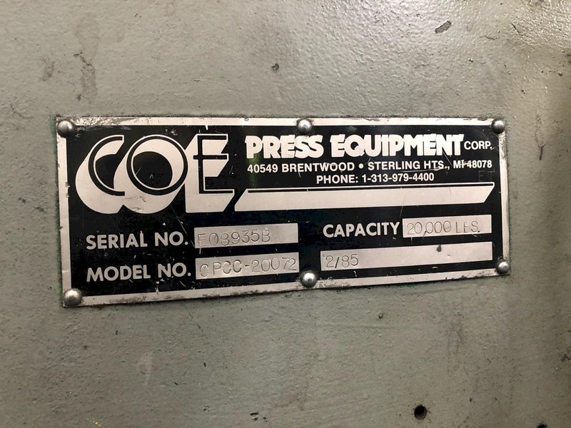 20,000 lbs. x 72 inch USED COE PRESS EQUIPMENT COIL CRADLE STRAIGHTENER FOR SALE, MODEL# CPCC-20072