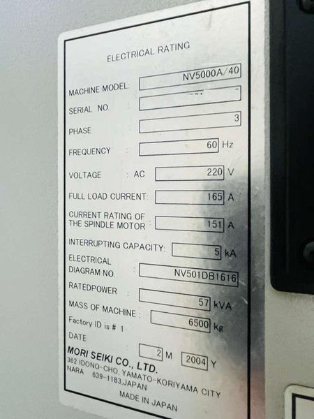Mori Seiki NV5000A/40 CNC Vertical Machining Center – 12,000 RPM Mill