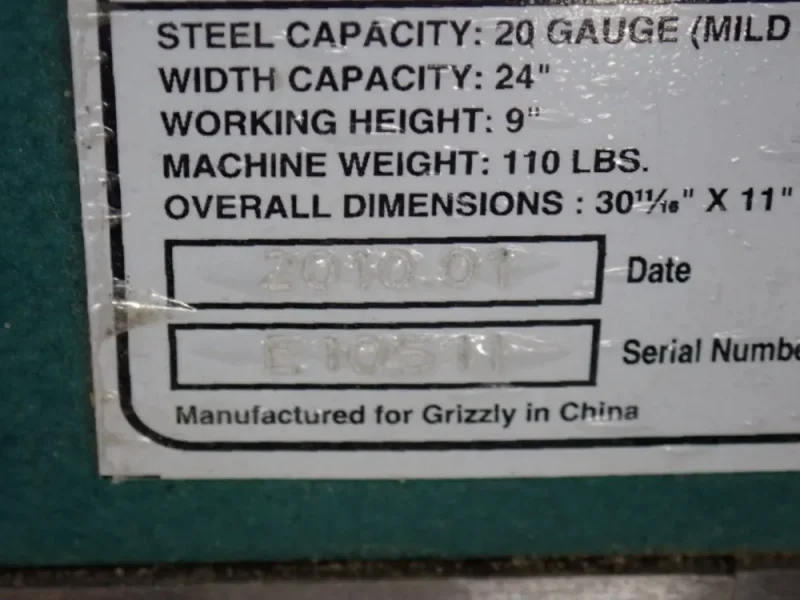 GRIZZLY 20 GAUGE PAN &amp; BOX BRAKE  -  G0557