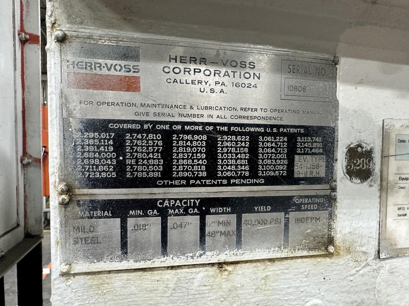 48" X 14 GA STRILICH, ROWE &amp; HERR-VOSS CUT TO LENGTH CTL LINE: STOCK #22752