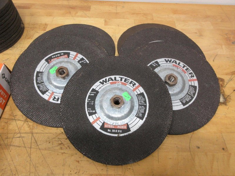 Walter Grinding Wheels 9" x 1/4" x 7/8" Thread on And Thru Hole, Dozens of **New Unused** Wheels with Safety Face Shield- Auction Item