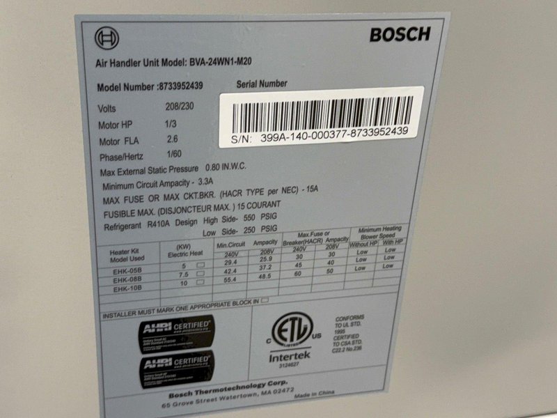 BOSCH AIR HANDLER UNIT  -  BVA-24-WN1-M20