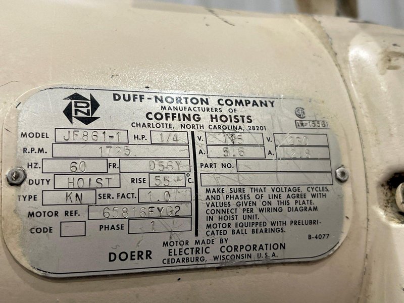1/4 TON COFFIN SINGLE PHASE CHAIN HOIST: STOCK #77210