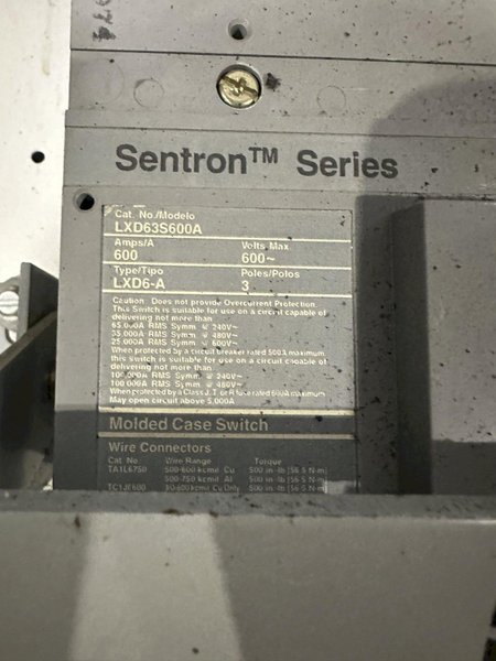 SIEMENS SENTRON LXD6-A LXD63B600  BREAKER. STOCK # 0102123
