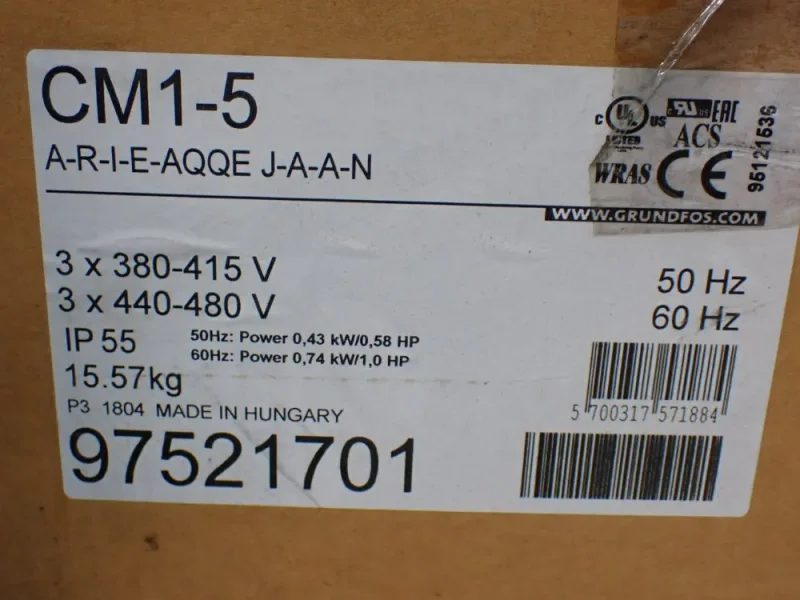 GRUNDFOS 145/232PSI HORIZONTAL MULTISTAGE CENTRIFUGAL PUMP  -  A-R-I-E-AQQE J-A-A-N