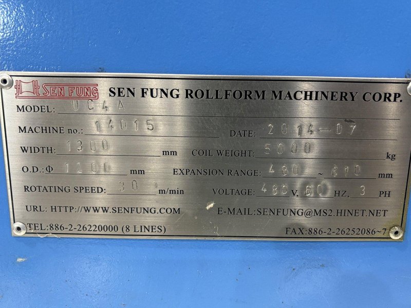 11,000 LBS X 51&quot; SEN FUNG MODEL #UC4A MOTORIZED COIL REEL UNCOILER &amp; COIL CAR: STOCK #23646