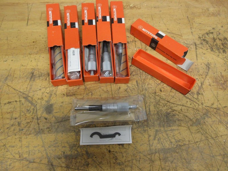 Mitutoyo 151-240 Micrometer Head, 8mm Spindle Dia., 0-1", 0.5" Plain Stem, w/Ratchet Stop. (5pcs) *** All New In Boxes ***- Auction Item