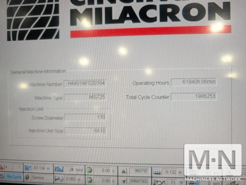 725 TON 140 OZ CINCINNATI MILACRON MODEL MS725 INJECTION MOLDING MACHINE MFG 2015 (2) AVAILABLE