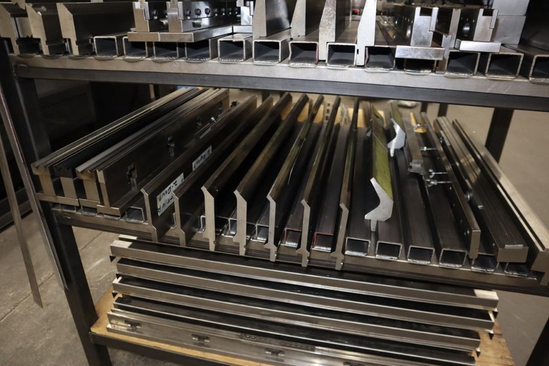 Amada Press Brake Dies, and Lower Die Holders on Welded Steel Shelving- Auction Item