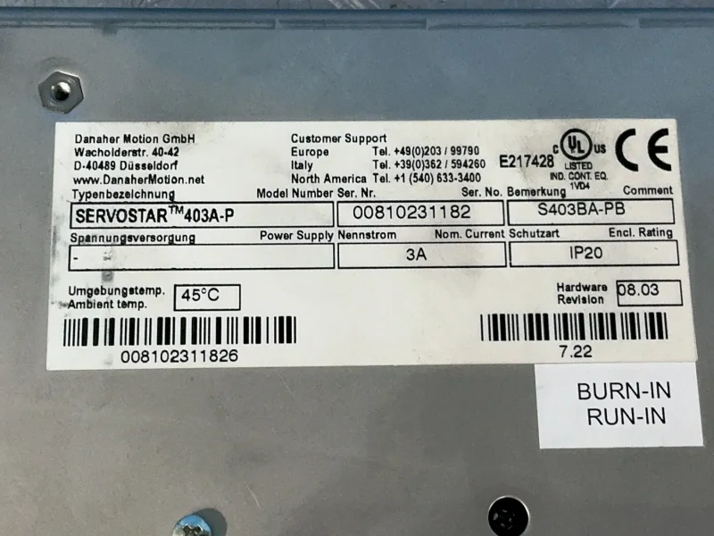 KOLLMORGEN 3 AMPS SERVOSTAR  -  403A-P