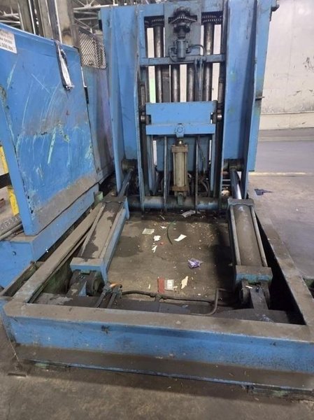 20,000 LBS BRANER HYDRAULIC COIL UPENDER WITH POWER FEED CONVEYOR: YOBRO #25238