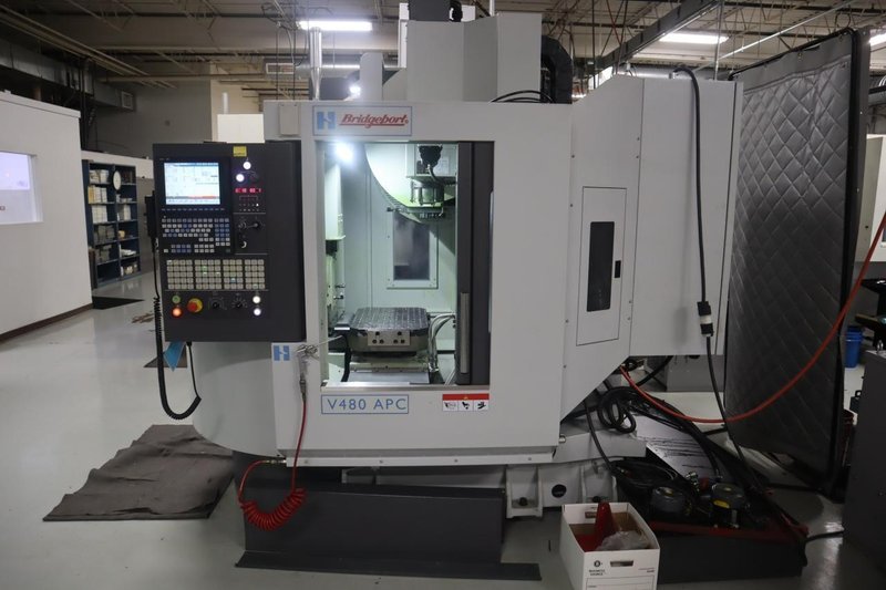 Hardinge-Bridgeport Model V480 APC Vertical Machining Center with 2-Station Automatic Pallet Changer, 10K Spindle, Probing System, Chip Conveyor