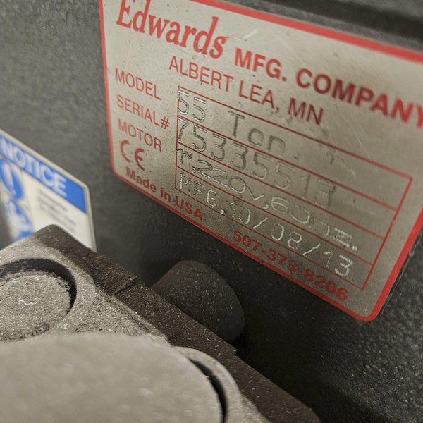55 TON EDWARDS HYDRAULIC IRONWORKER. STOCK # 0561025.