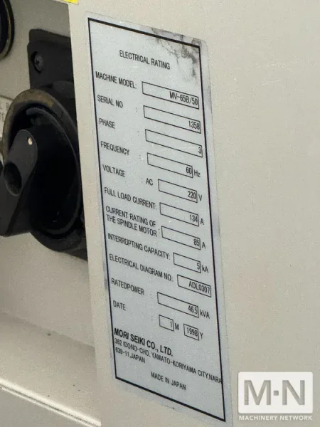 Mori Seiki MV-65B/50 CNC Vertical Machining Center, 1998