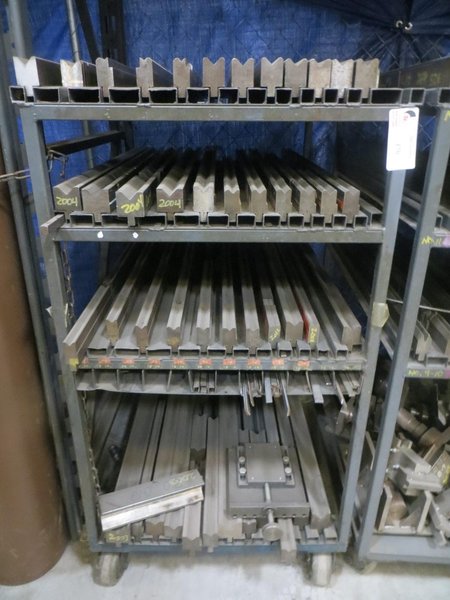 Press Brake Dies - Large Assortment on Cart w Casters- Auction Item