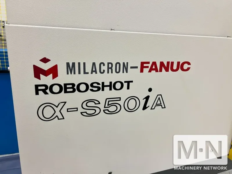 55 TON 1.9 OZ MILACRON MODEL ALPHA S50iA ROBOSHOT INJECTION MOLDING MACHINE MFG 2015