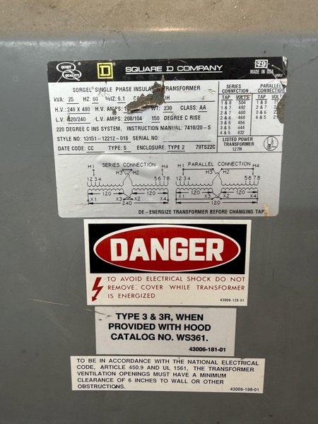 25 kVA SQUARE D TRANSFORMER. STOCK # 0672425