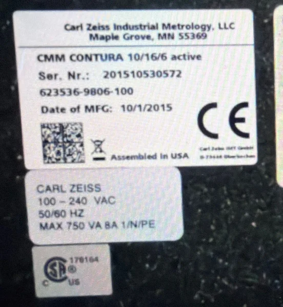 2015 ZEISS CONTURA G2 ACTIV 10/16/6 | Coordinate Measuring Machines