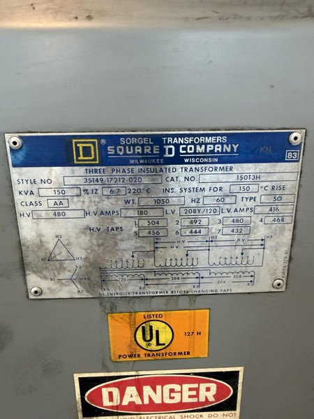 150 kVA SORGEL STEP-DOWN TRANSFORMER. STOCK # 0541426