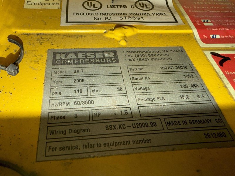 7.5 HP KAISER MODEL#SX7 AIR COMPRESSOR, TBH9 DRYER &amp; TANK 2006: YOBRO #24737