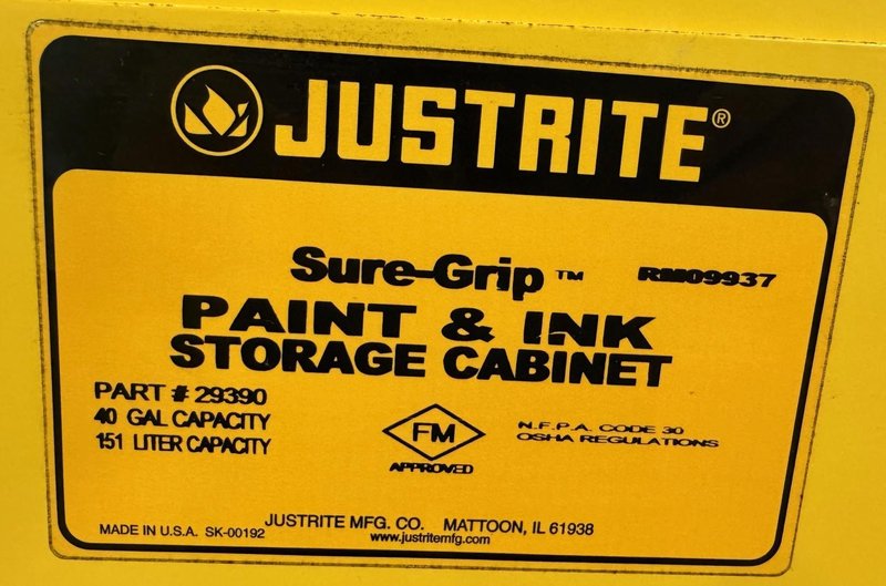 Justrite Flammable Storage Cabinet Model 29390, 40 Gallon Capacity, Nice