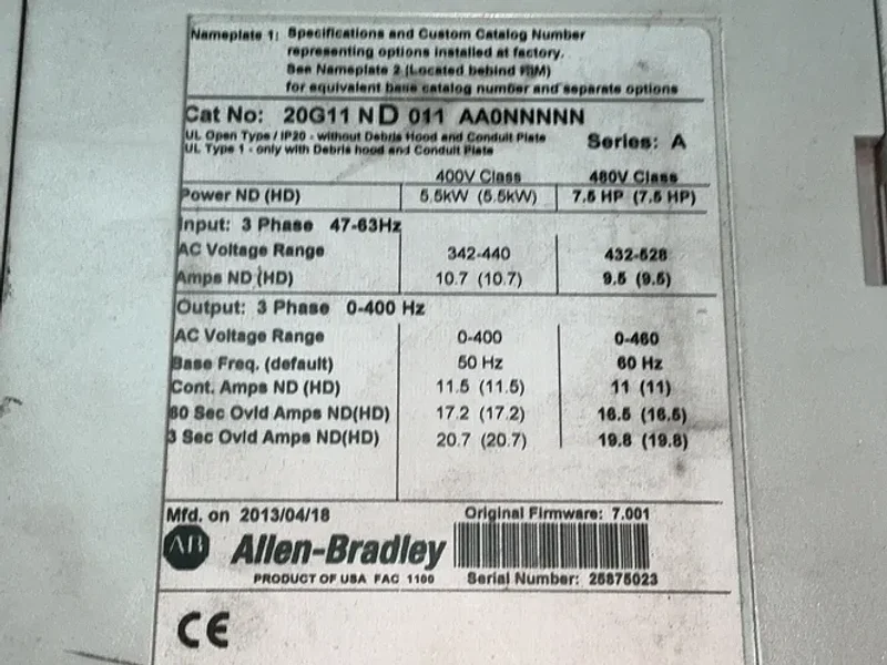 Allen-bradley 7.5hp Powerflex 755 Servo Drive - 20g11nd011aa0nnnnn