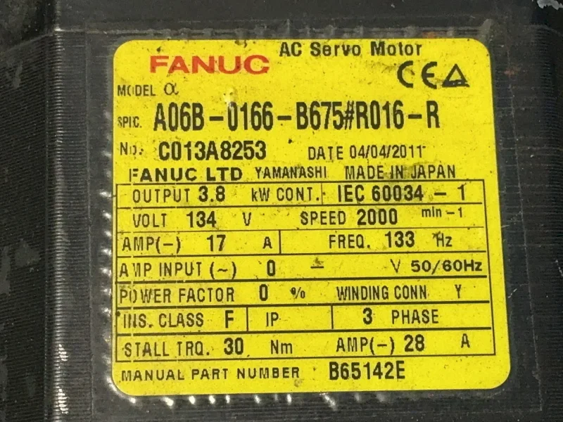 FANUC 2000RPM AC SERVO MOTOR  -  A06B-0166-B675#R016-R