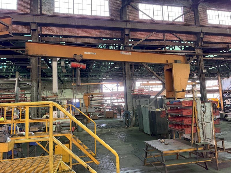 2 TON X 16' ABELL-HOWE JIB CRANE WITH BUDGIT HOIST. STOCK # 0876726