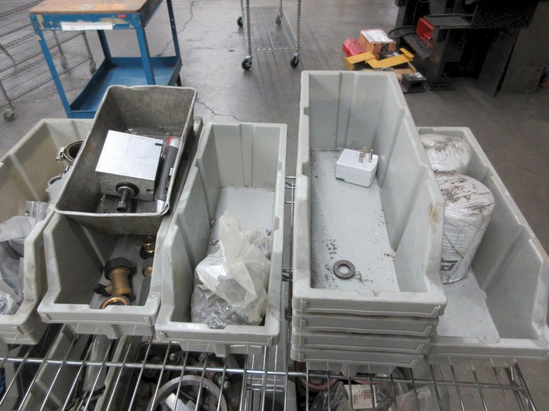 Rolling 3 Shelf Wire Racking with Contents, Plastic Bins, Miscellaneous Fittings and Hardware- Auction Item
