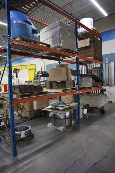 Pallet Racking: (3) 14'H x 42" Uprights, Teardrop Style, (3) 9' Shelves, (3) 8' SHelves, Wire Decking - NO CONTENTS- Auction Item