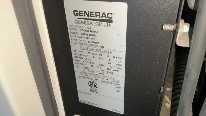 GENERAC 60 KW GENERATOR   -  RG06024KNAX