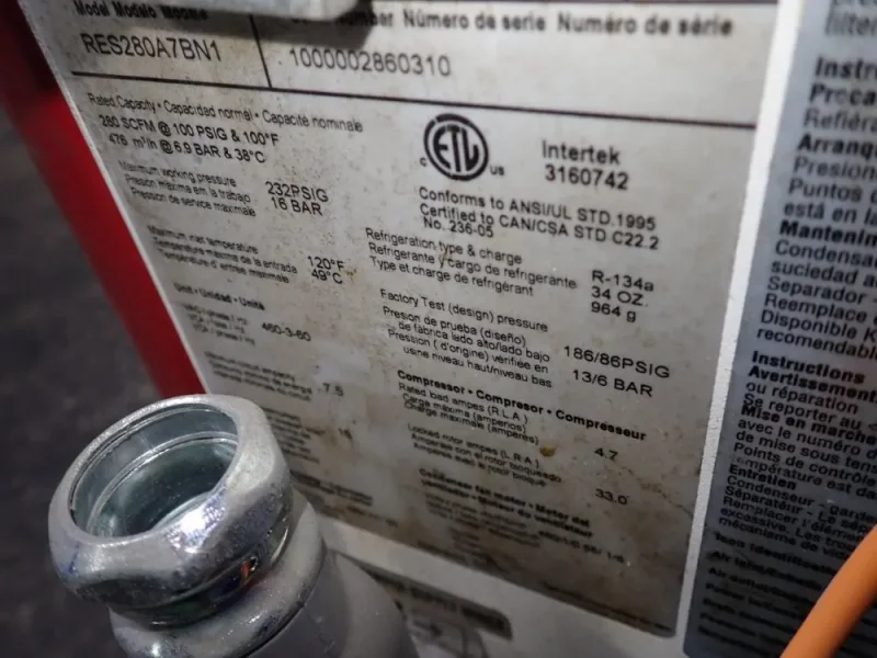 GARDNER DENVER AIR DRYER  -  RES280A7BN1