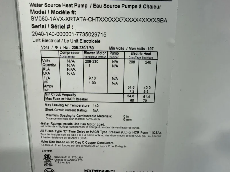 Bosch Water Source Heat Pump - Sm060-1avx-xrtata-chtx