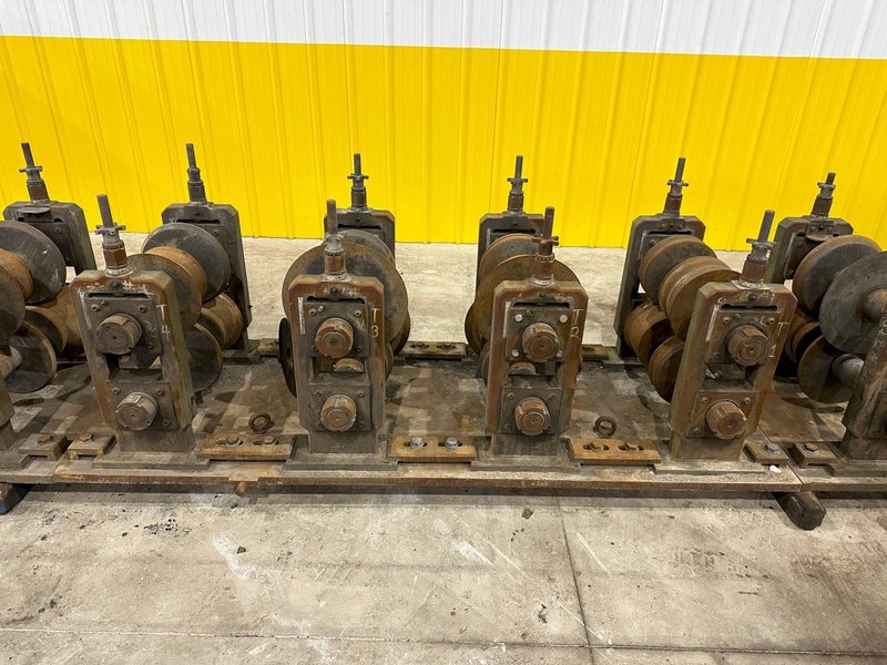 12 STAND X 3&quot; ARBOR X 20&quot; ROLLSPACE ASC RAFTED ROLLFORMER STANDS ON 3 BASES: STOCK #19936