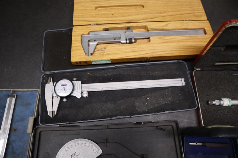 Assorted Inspection Tools, Dial Calipers, Dial Indicator, Depth Micrometer, 1" Micrometer, Bore Micrometer- Auction Item