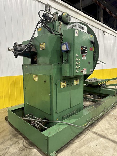 20,000 lb x 36&quot; FEED LEASE MOTORIZED COIL REEL UNCOILER WITH COIL CAR &amp; HOLD DOWN ARM (14310)