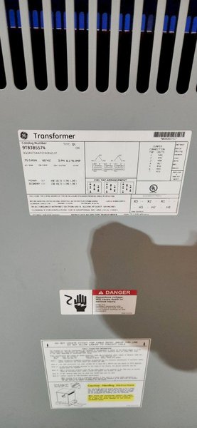 GENERAL ELECTRIC pn: 9T83B5574 75 KVA TRANSFORMER 480V to 230V NEW