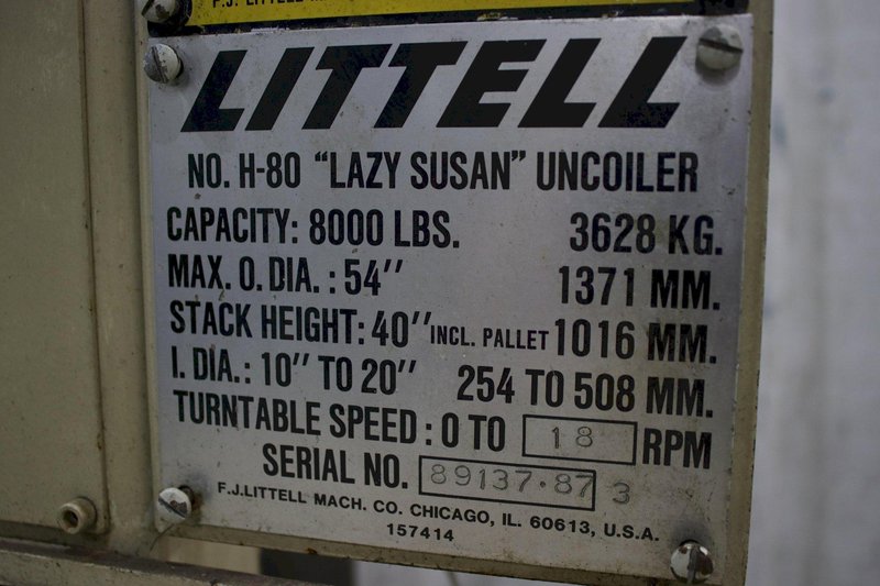 8000 LB LITTELL HORIZONTAL PALLET TYPE UNCOILER: STOCK #75746
