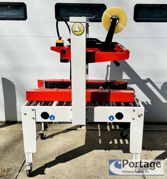 Eagle T100 Carton Sealer  |  Side Driven Belts  |  Top and Bottom 3” Tape Heads  |  Adjustable Carton Sealer