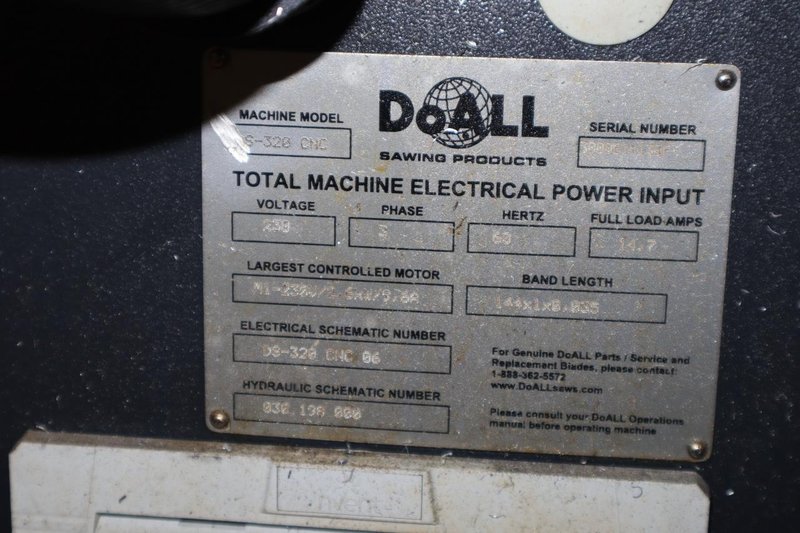 DoAll S-320CNC Structurall Programmable Horizontal Band Saw, Mitering to 60 Degrees, 11.75" Max Cut Diameter - NEW 2019- Auction Item