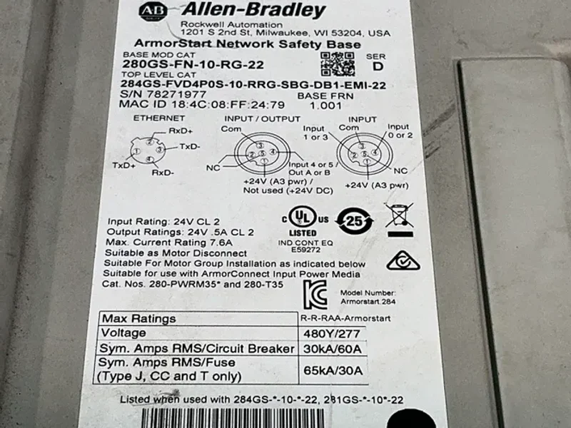 Allen-bradley Armorstart Safety Control Module - 284gs-fvd4p0s-10-rrg-sbg-db1-emi-22