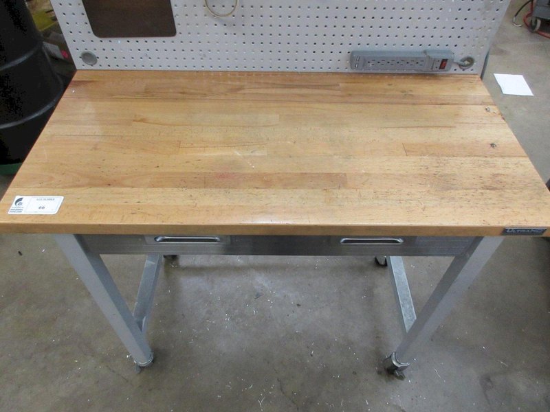 Portable Work Bench with Maple Top, Upper Shelf, Drawer, Work light- Auction Item