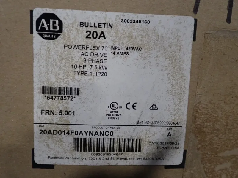 ALLEN BRADLEY 10 HP SERIES A POWERFLEX70  -  20AD014A0AYNANC0