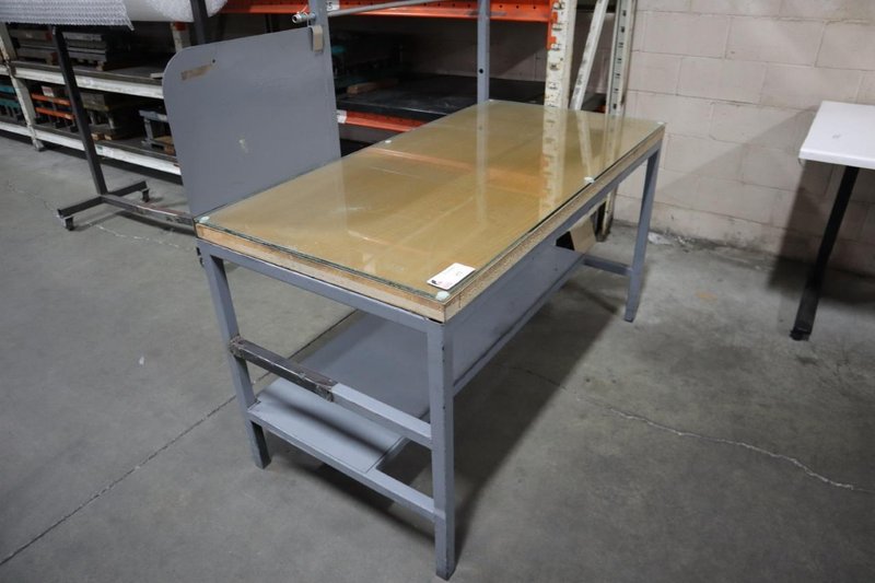 Heavy Duty Work Bench with Wood Top and Glass Surface, Lower Shelf- Auction Item