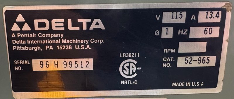 14" Delta Vertical Band Saw 28-203, 14" x 14" Tbl., 1 Phase, Nice